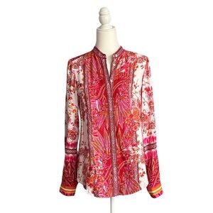 Hale Bob Women's Pink and Orange floral Patterned Top shirt spring summer size S